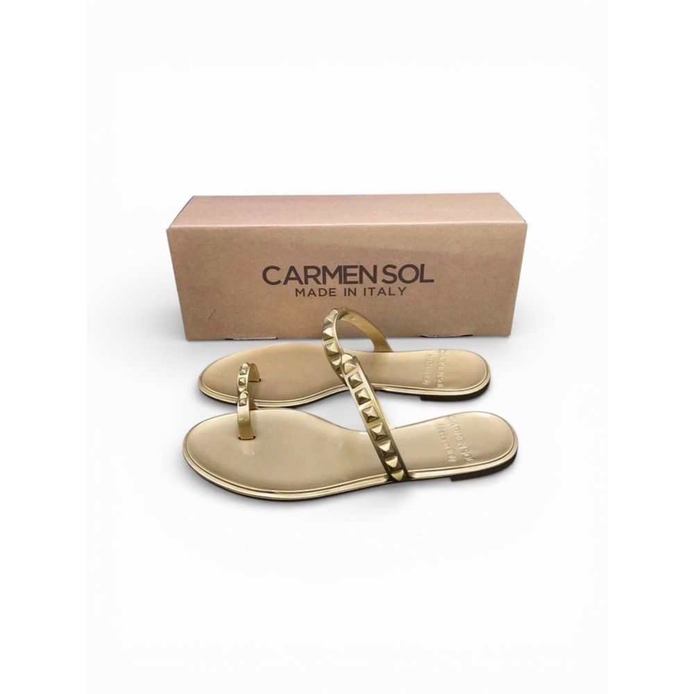 NIB Carmen Sol 'Maria' Women's Gold Pyramid Stud Jelly Flat Sandals - Size 11